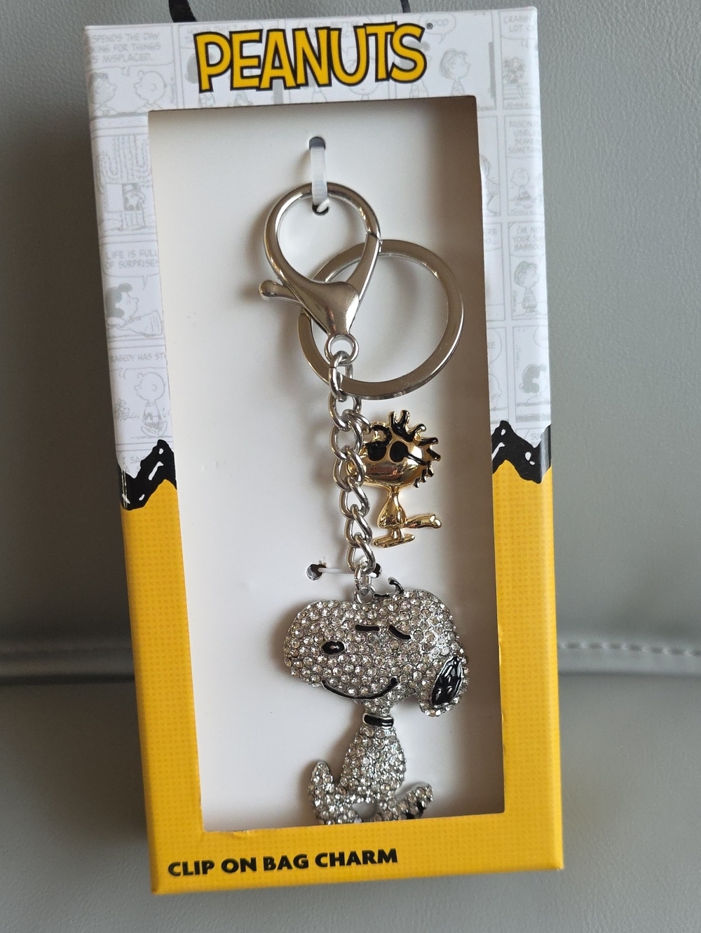 Peanuts Silver-Tone Snoopy Crystal Bag Charm with Black Accents NWT